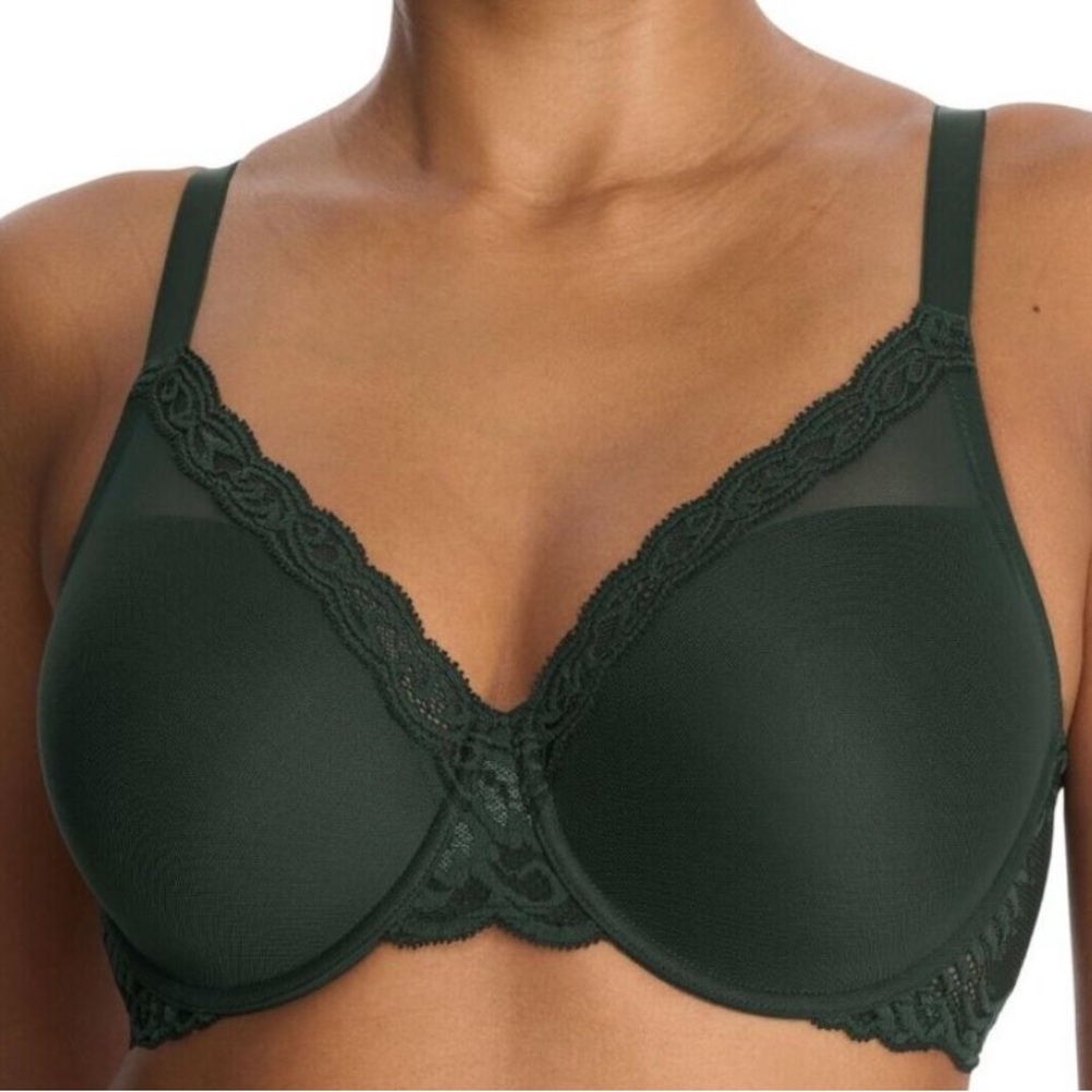 NWT Natori Feathers Full Figure Contour Underwire Bra Dark Forest Green Plunge